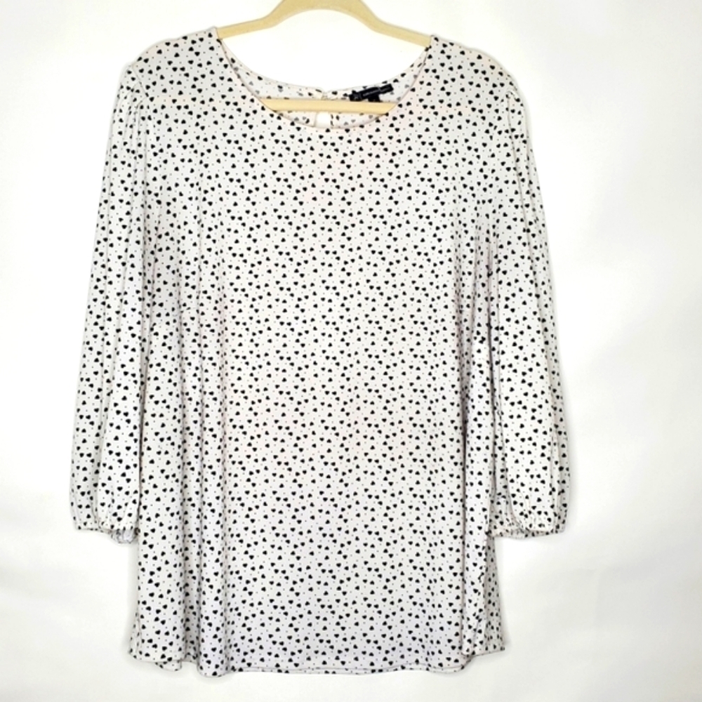 Adrianna Papell Heart Print Top Size 1X Spring 3/4 Sleeves Pullover Stretch